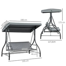 Load image into Gallery viewer, Balancelle de jardin 3 places convertible matelas fourni gris mtal noir -