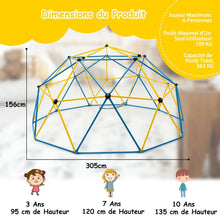Load image into Gallery viewer, Dôme d'Escalade de 305cm avec Balançoire Cage d'Escalade en Métal Charge Max 363 kg Intérieur Extérieur pour Enfants de 3-10 Ans Jaune/Rouge -