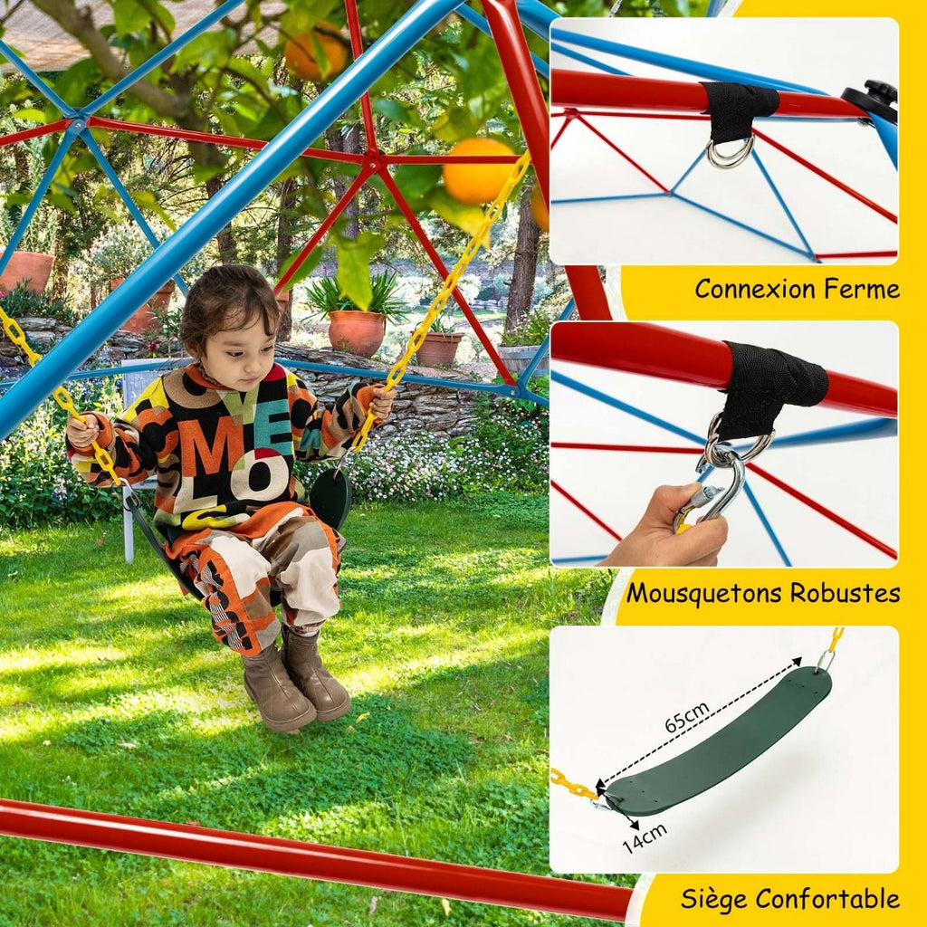 D么me d'Escalade de 305cm avec Balanoire Cage d'Escalade en Mtal Charge Max 363 kg Intrieur Extrieur pour Enfants de 3-10 Ans Jaune/Rouge -