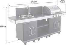 Load image into Gallery viewer, Cook'in Garden Cuisine extérieure modulable FIDGI 3 - Barbecue au gaz 3 brûleurs avec thermomètre Meuble d'appoint desserte et évier