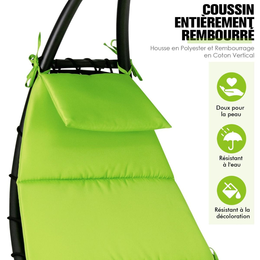 Bain de Soleil  Bascule Transat Suspendu avec Pare-Soleil & Coussin Hamac Charge 150KG 184 cm x 147 cm x 187 cm Vert -