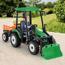 Load image into Gallery viewer, 12V Tracteur lectrique Enfants avec Pelle&amp;Remorque Amovible Vhicule lectrique  6 Roues avec Tlcommande &amp; Musique 3-6 km/h pour 3-8 Ans Jaune/Vert -