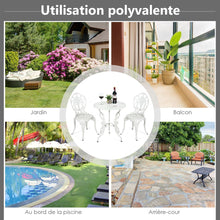 Load image into Gallery viewer, Ensemble Table et 2 Chaises pour Jardin en Aluminium en Forme de Rose Blanc Rsistant aux Intempries -
