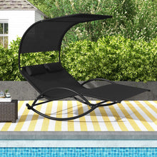 Load image into Gallery viewer, Chaise Longue Double Chaise  Bascule pour 2 Personnes 2 Appui-T锚tes Amovibles Cadre en Mtal Robuste Lit de Repos Ergonomique 2 Places Gris/Noir/Beige -
