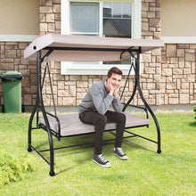 Load image into Gallery viewer, Balancelle d'Extérieur Convertible Jardin Porche Avec Sièges à Coussins Auvent Réglable et Cadre en Métal Enduit Hamac 3 Places Beige -