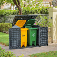 Load image into Gallery viewer, Duramax StoreAway 1200L Plastic Garden Shed/ Flat Lid,Outdoor Storage Shed,Wheelie Bin Hideaways,Wheelie bin box,Durable Construction,Ideal for Bikes,BBQs &amp; 2x 240L Bins,145x85x125 cm,Brown