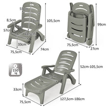 Load image into Gallery viewer, Chaise Longue Pliable Dossier Inclinable à 5 Positions avec Roues Intégrées pour Terrasse Jardin Piscine 150 kg Gris/Blanc/Bleu -