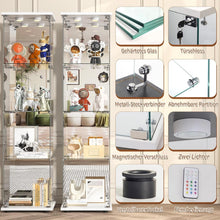 Load image into Gallery viewer, BPKADHY Vitrine sur pied en verre à 4 couches - 1 porte - Lampe LED et serrure avec paroi arrière miroir - Armoire de salon pour objets de collection et livres - Blanc