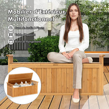 Load image into Gallery viewer, Banc de Rangement en Bois Banc d'Extérieur à 2 Places de 209 L avec Accoudoirs Coffre de Stockage en Bois Charge 100KG Naturel -