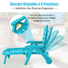 Load image into Gallery viewer, Chaise Longue Pliable Dossier Inclinable à 5 Positions avec Roues Intégrées pour Terrasse Jardin Piscine 150 kg Gris/Blanc/Bleu -