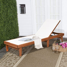 Load image into Gallery viewer, Chaise Longue de Jardin Dossier Inclinable en Bois d'Eucalyptus Tissu Respirant pour Patio Véranda Piscine Charge 180KG -