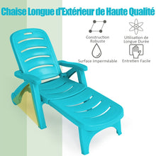 Load image into Gallery viewer, Chaise Longue Pliable Dossier Inclinable  5 Positions avec Roues Intgres pour Terrasse Jardin Piscine 150 kg Gris/Blanc/Bleu -