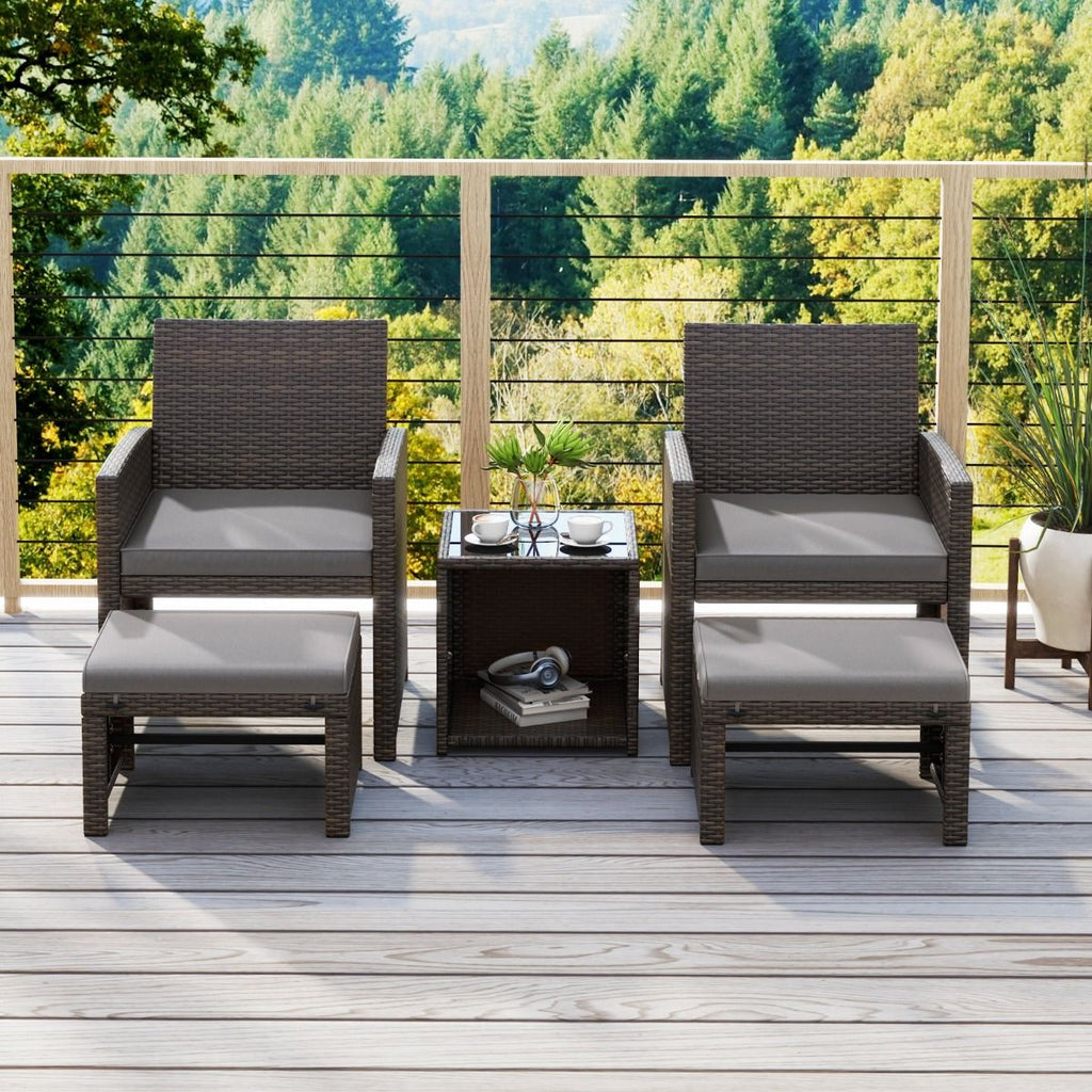 Ensemble Meuble de Salon 5PCS Salon de Jardin en Rotin PE avec Coussin pour Balcon Piscine Terrasse Gris/Blanc -