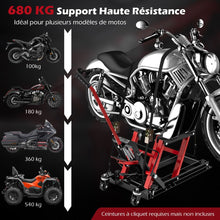 Load image into Gallery viewer, Cric Hydraulique pour Moto Capacité de 680 kg Table Élévatrice Moto Plateforme Réglable en Hauteur sur 3 Niveaux Rouge/Noir -