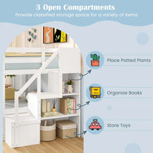 Load image into Gallery viewer, Twin Over Full Bunk Bed with Storage Stairs, Solid Wood Floor Bunk Bed with Full-Length Guardrails, Low Bunk Bed with for Kids Teens Adults