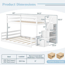 Load image into Gallery viewer, Twin Over Full Bunk Bed with Storage Stairs, Solid Wood Floor Bunk Bed with Full-Length Guardrails, Low Bunk Bed with for Kids Teens Adults