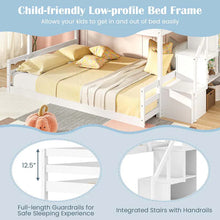 Load image into Gallery viewer, Twin Over Full Bunk Bed with Storage Stairs, Solid Wood Floor Bunk Bed with Full-Length Guardrails, Low Bunk Bed with for Kids Teens Adults
