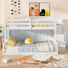 Load image into Gallery viewer, Twin Over Full Bunk Bed with Storage Stairs, Solid Wood Floor Bunk Bed with Full-Length Guardrails, Low Bunk Bed with for Kids Teens Adults