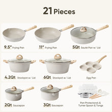 Load image into Gallery viewer, Carote Nonstick Cookware Set 21 - Piece, Kitchen Pots and Pans Set, Stay - Cool Handles, Induction Compatible, Cookware Set for RV and Camping, Beige