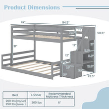 Load image into Gallery viewer, Twin Over Full Bunk Bed with Storage Stairs, Solid Wood Floor Bunk Bed with Full-Length Guardrails, Low Bunk Bed with for Kids Teens Adults